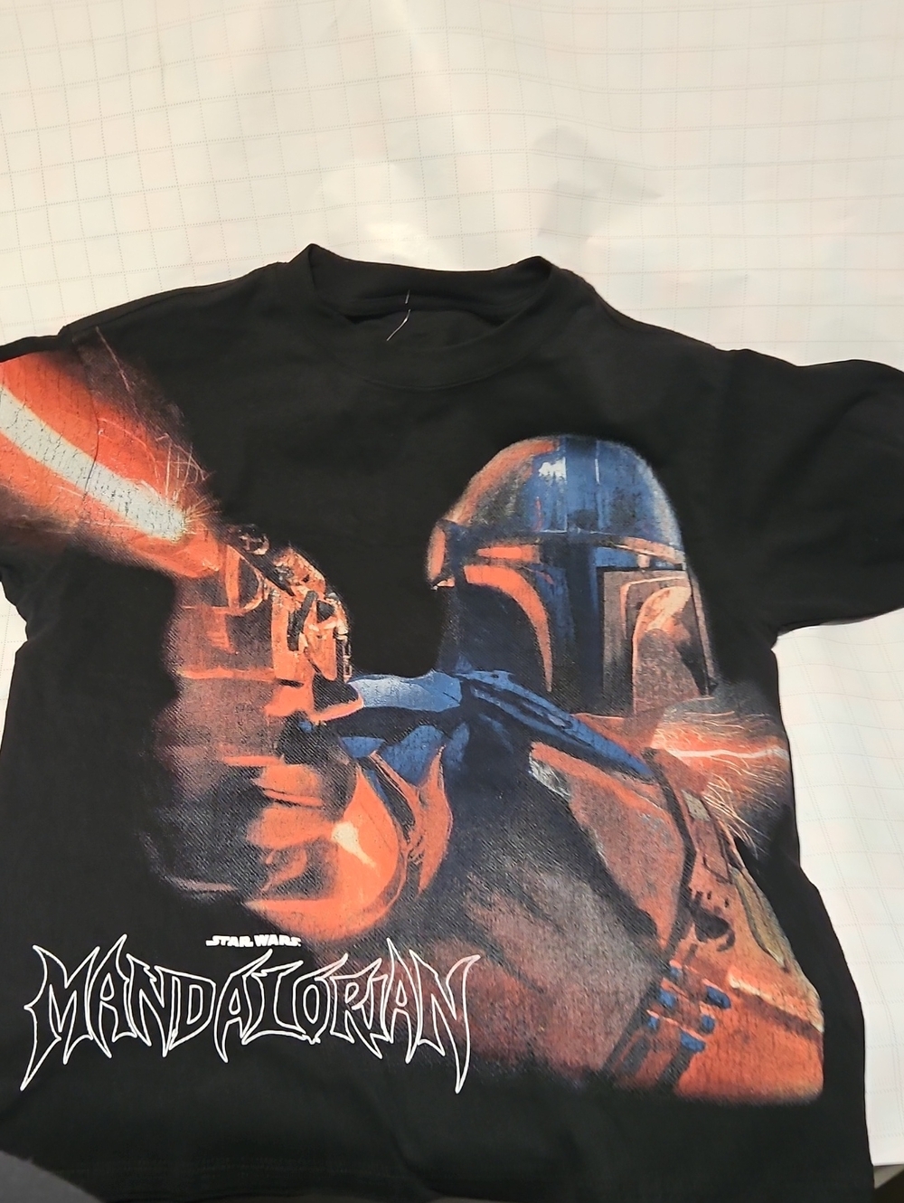 Star Wars Mandalorian Graphic Tee - Black with Orange & Blue Print